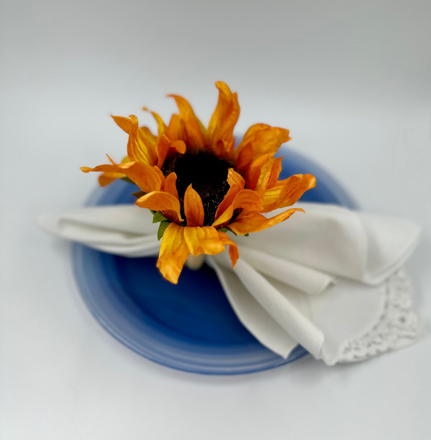 Vibrant Orange Sunflower Napkin Rings - Handmade Set of 4