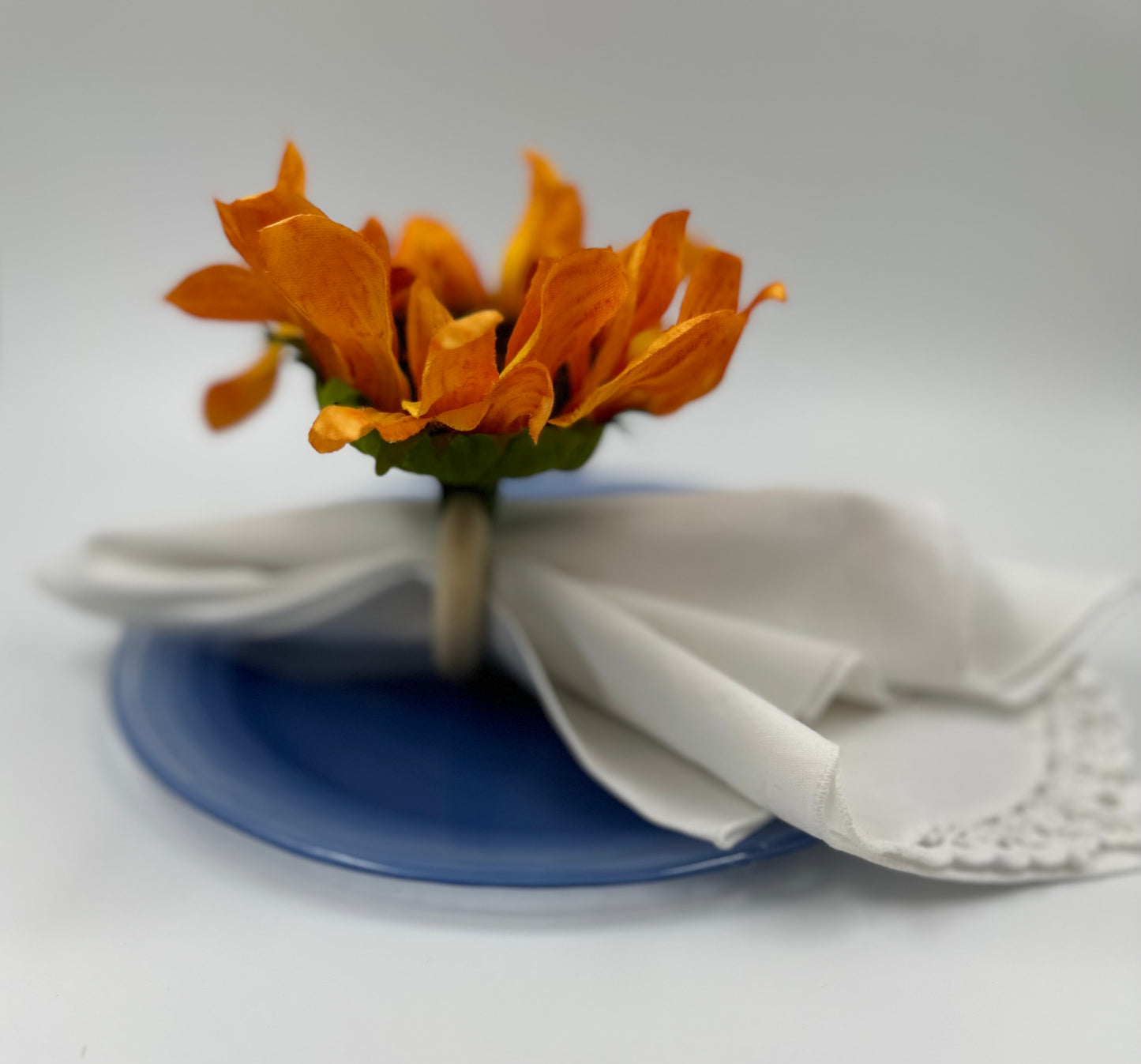 Vibrant Orange Sunflower Napkin Rings - Handmade Set of 4