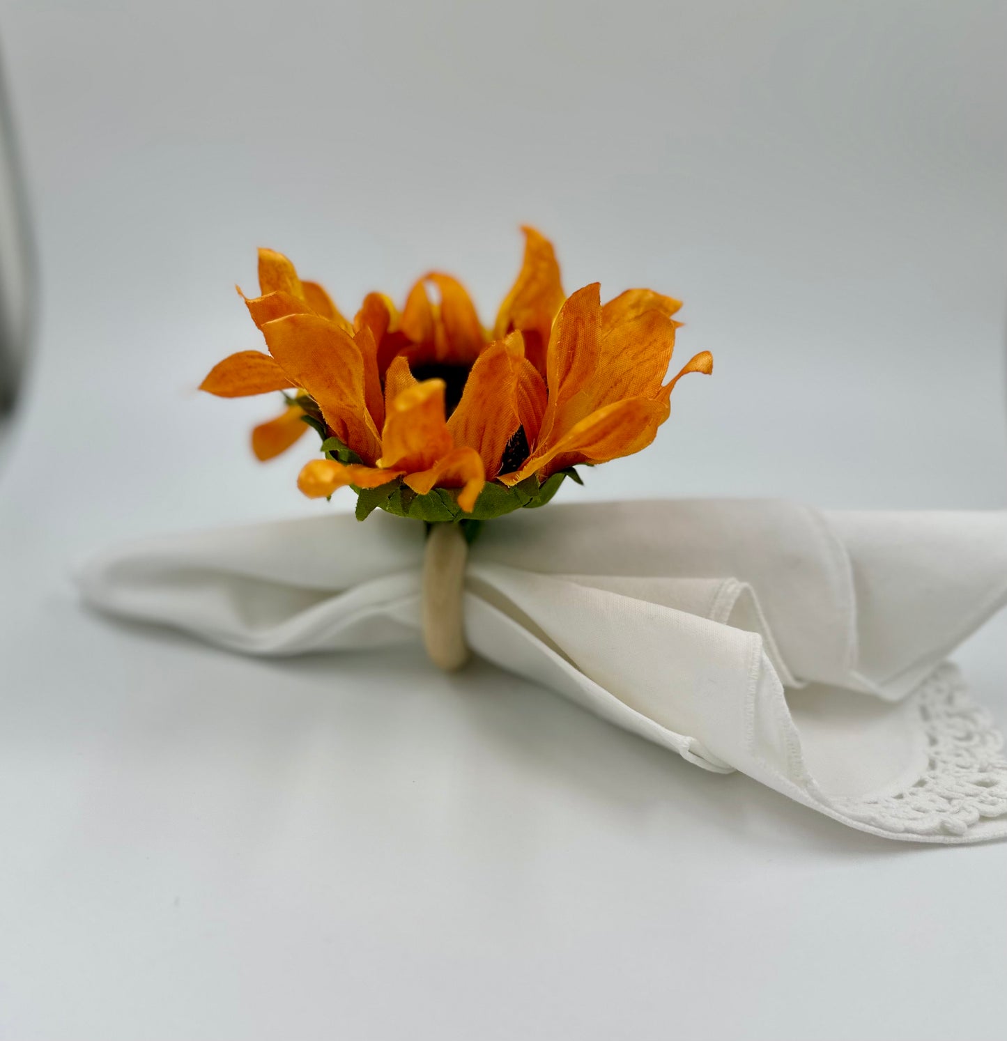 Vibrant Orange Sunflower Napkin Rings - Handmade Set of 4