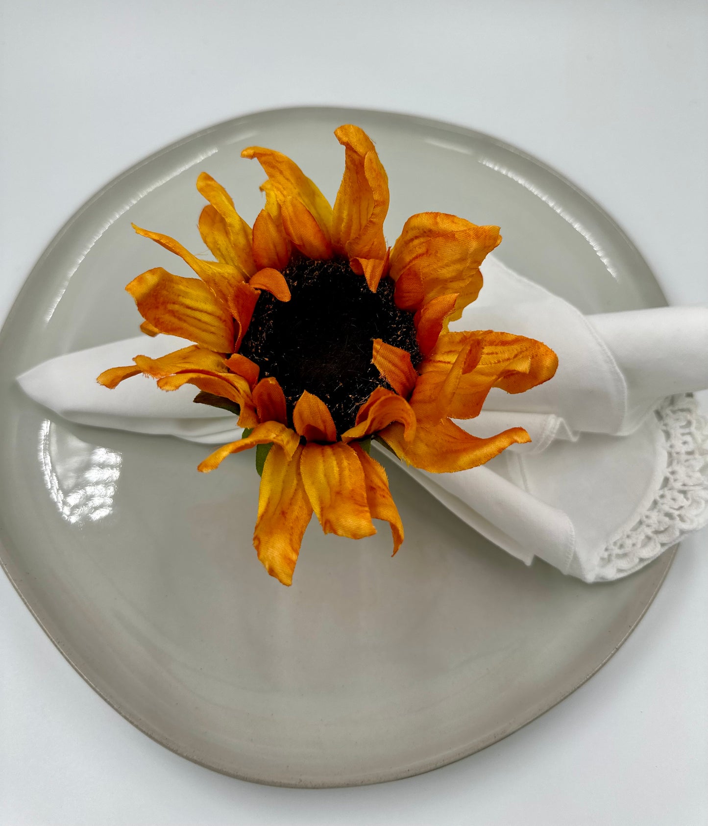 Vibrant Orange Sunflower Napkin Rings - Handmade Set of 4