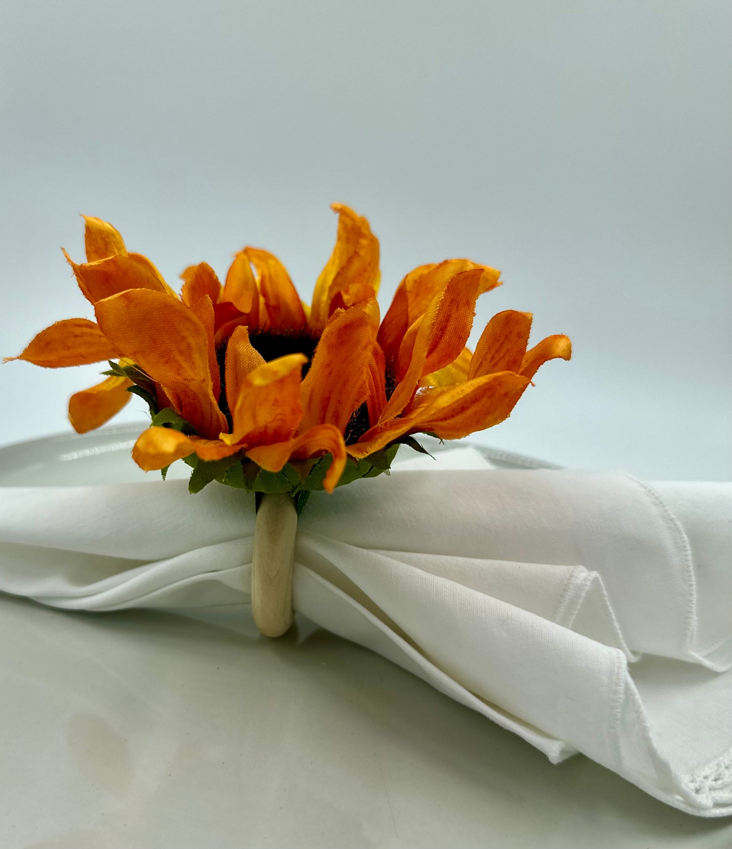 Vibrant Orange Sunflower Napkin Rings - Handmade Set of 4