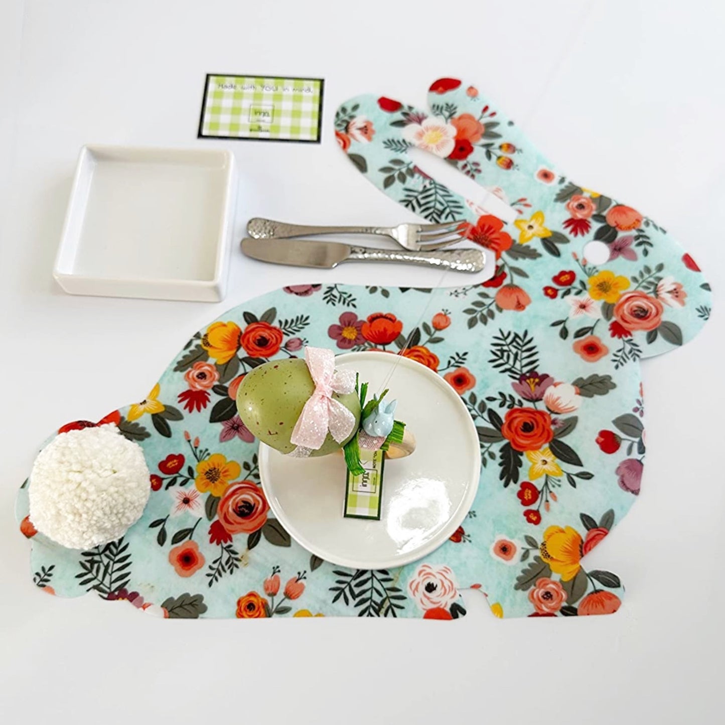 Easter Bunny Delight: Handmade Bunny Placemat with Pom-Pom Tail