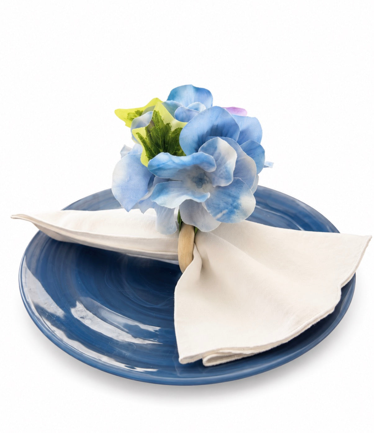 The Springtime Blue Floral Napkin Rings - Set of 4